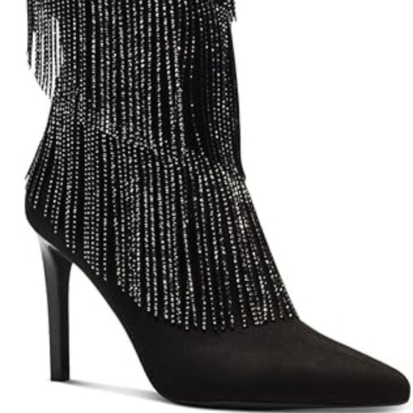 INC Womens Black Metallic Fringed Shynf Pointed Toe Stiletto Knee-Hi Dress Boot - Picture 7 of 7